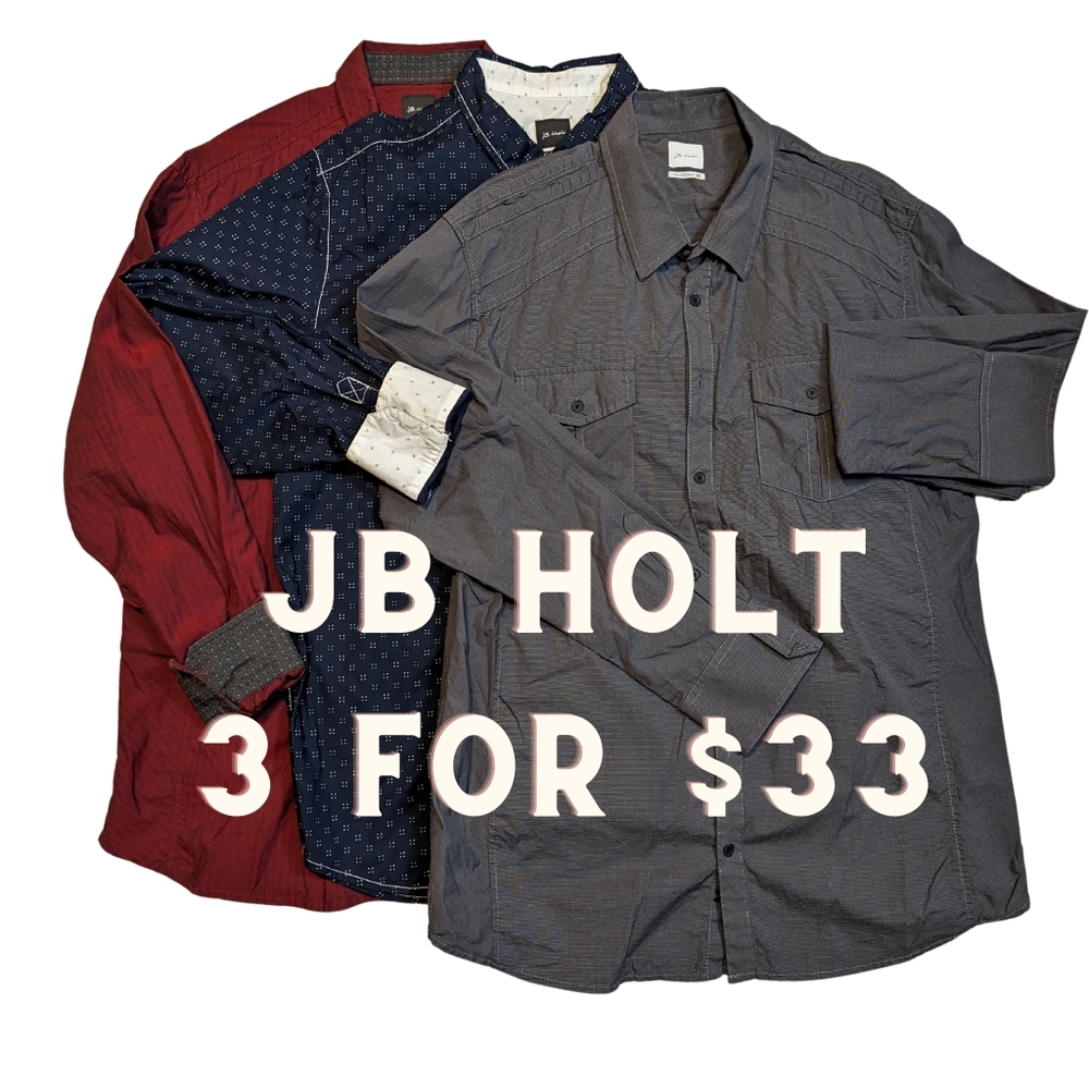 JB HOLT MENS XL BUTTON UP SHIRT BUNDLE, 3 FOR 33